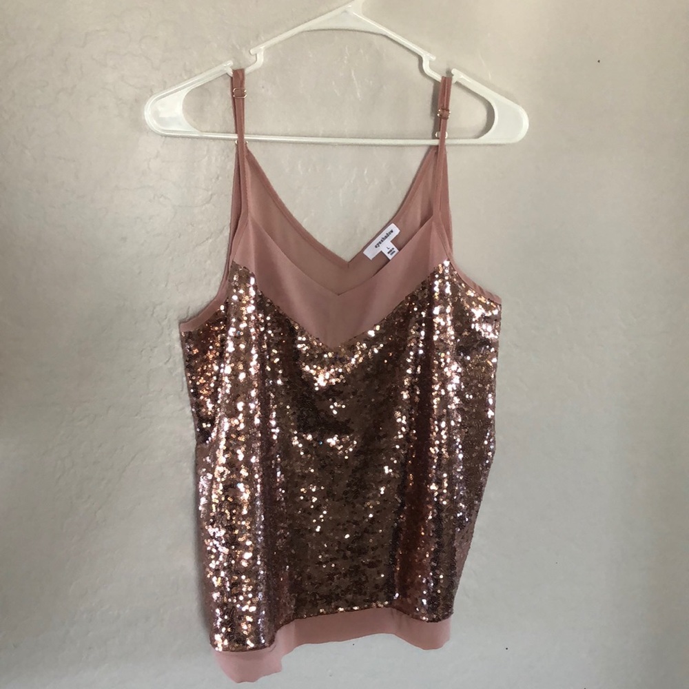 Blush Colored Sequence Glitter Chiffon Top - Picture 2 of 8